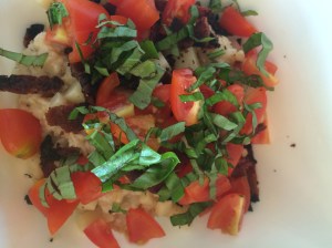 Savory Oatmeal with Roma Tomatoes, Basil, Bacon, Swiss Cheese